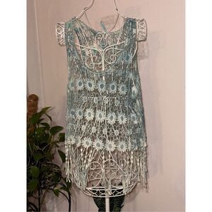 Stunning Tie Dye Crochet Floral Boho Chic Top Knit Top blouse - blue knit featur